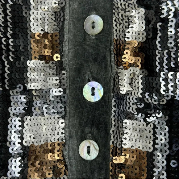 Free People Sequin Henley Top Medium Wash Gray Long Sleeve V-Neck Fairy Grunge - Picture 5 of 8